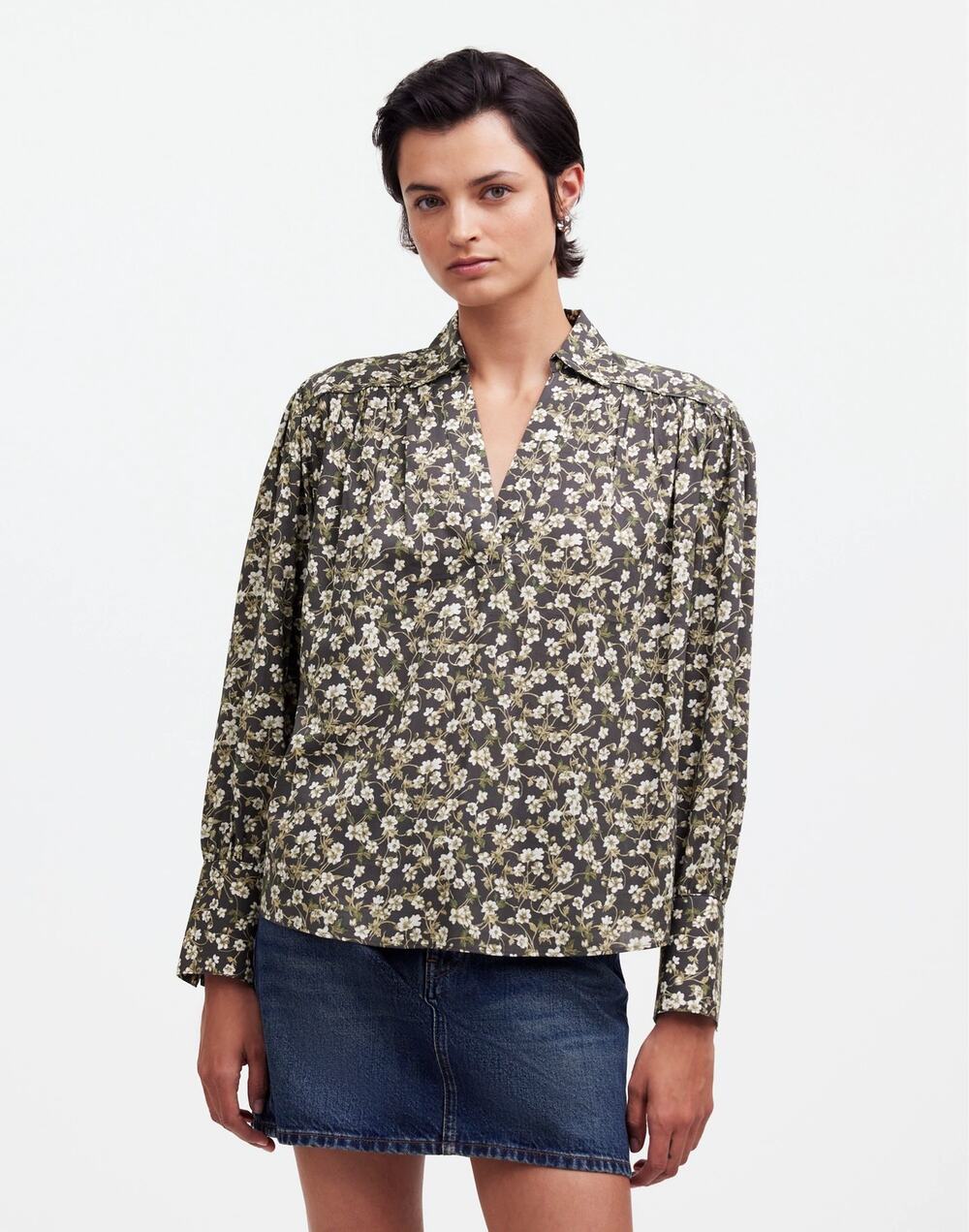 Madewell easy long-sleeve popover shirt in floral